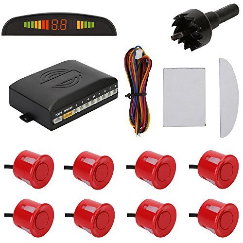 TKOOFN® Universal KFZ Radar Aparcamiento Sensor Alarma Acustica Indicador LUZ Kit LED Marcha Atras (8 Unidades Rojo)