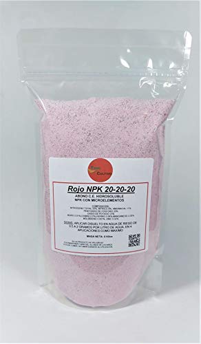 TODOCULTIVO Rojo NPK 20-20-20. 5 Kg. Abono CRISTALINO con MICROELEMENTOS HIDROSOLUBLE para riego por Goteo. Alta Riqueza