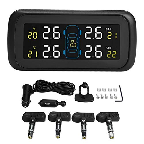 TPMS para coche, sensor de presión de neumáticos LCD para encendedor de cigarrillos, sistema de control de presión de neumáticos con cargador USB con 4 sensores internos