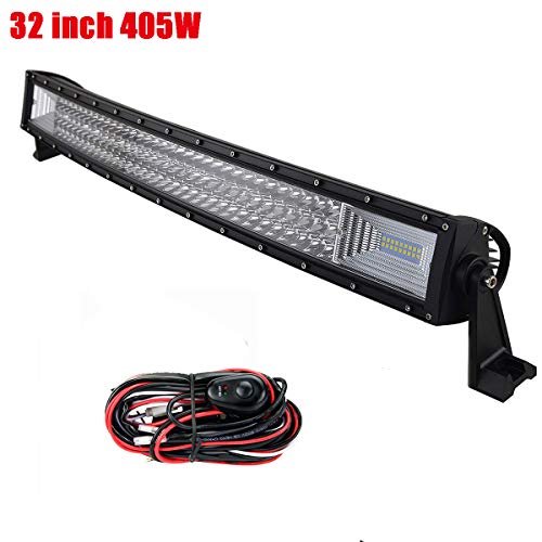 Willpower Barra de luz led curvada de 32 pulgadas 405W combo de inundación puntual triple fila luces de trabajo de conducción led fuera de la carretera con mazo de cables para camioneta ATV Barco