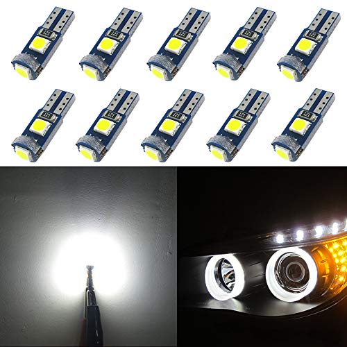 WLJH 10pcs PC74 T5 Canbus sin Error LED Libre Bombillas 2721 73 37 Blanco Puro LED Ojos de Angel Anillo de Halo Bulbos de Marcador