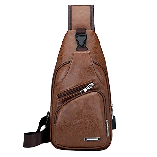 Xieben Vintage UP Leather Sling Chest Bag Crossbody Pack para Hombres Mujeres Travel Outdoor Shoulder Messenger Pack Mochila Negro