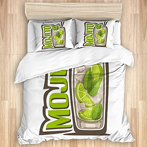 XMTMR-Glass La Funda nórdica Establece Las sábanas,Barra Verde Alcohol Cóctel Mojito Vaso c, Juego de Cama de 3 Piezas con 2 Fundas de Almohada, tamaño único 140x200cm (55x78 Pulgada)