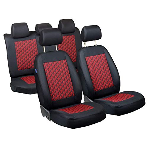 Zakschneider Fundas De Asiento para NIVA - Conjunto De Fundas - Color Premium Negro Efecto 3D Rojo