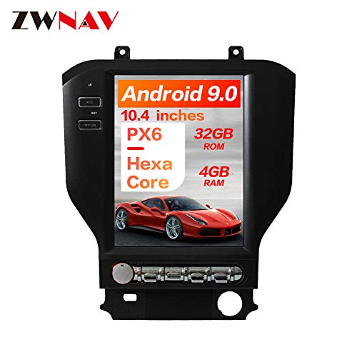 ZWNAV Pantalla Vertical de 10.4 Pulgadas Android 9.0 One DIN Auto Stereo Navi Bluetooth GPS Navigation para Ford Mustang 2015-2017 Adaptador Unidad Principal WiFi Carplay (4 + 32 GB)