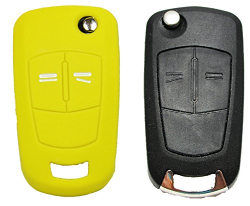 1 x funda para llave de coche - funda de silicona - Opel mando a distancia 2 botones - funda protectora - llave abatible - carcasa - funda - cubierta de silicona, amarillo, Opel 2 Tasten