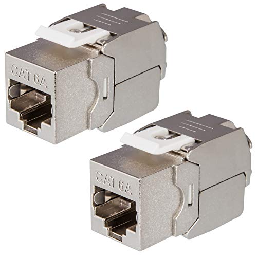 2 unidades HB-DIGITAL Cat.6a Keystone RJ-45 Hembra Frontal hasta 500 MHz 10 Gbit/s Completamente apantallado Cat6a Cat6 STP Conector de red para Panel de conexiones, Ethernet LAN