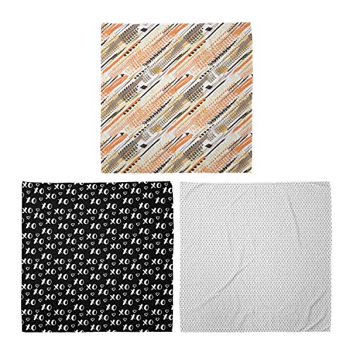 ABAKUHAUS Pack de 3 Bandanas Unisex, Neumático continua imágenes estáticas Xoxo Cepillo Con trazo de texto Curvas básico adornado Arcs, Multicolor