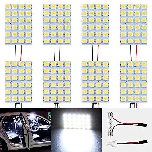 ALOPEE - 8-Pack Blanco 300lums 5050 24-SMD 12V DC Luz LED para Remolque de Automóvil Camper RV Panel de Iluminación Interior Mapa de Cúpula Luces de Techo de Techo con 8 X T10, Adaptador de Festón