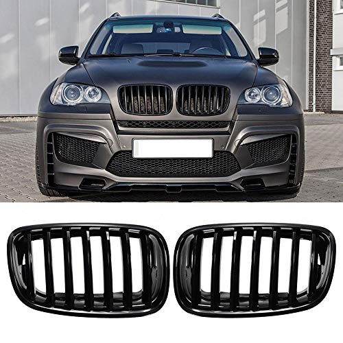 AniFM Parachoques Delantero Negro Brillante de paragolpes de Doble Entrada para Coche para BMW E70 E71 X5 X6 2007-2013