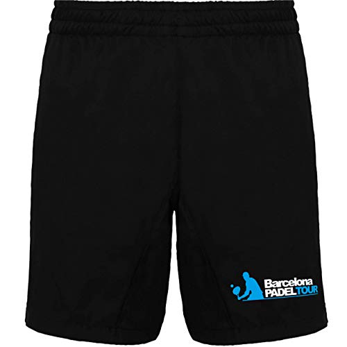 Barcelona Padel Tour | Pantalón Corto con Bolsillos para Hombre | Short en Tejido Ligero y Transpirable con Estampación Especial de Pádel | Ropa Deportiva Negro XL