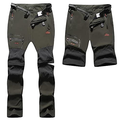 BenBoy Pantalones Trekking Trabajo Hombre Impermeables Convertible Pantalones Cortos Montaña Escalada Senderismo Transpirable Ligero Secado Rápido Pantalon Aire Libre KZ2346M-Army Green-S