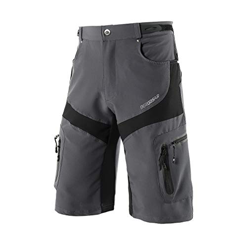 BERGRISAR - Pantalones cortos de ciclismo para hombre, ideales para MTB y bicicletas de montaña, bolsillos con cremallera (1806BG) - gris - Large