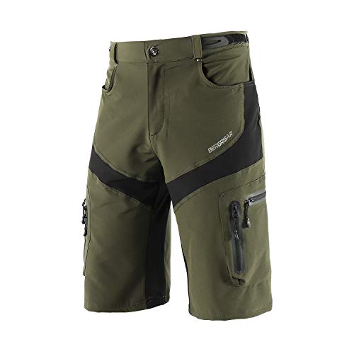 BERGRISAR - Pantalones cortos de ciclismo para hombre, ideales para MTB y bicicletas de montaña, bolsillos con cremallera (1806BG) - verde - Medium