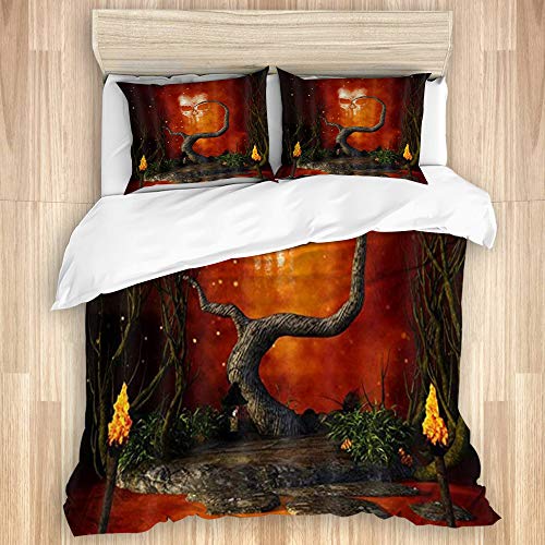 CANCAKA Bedding Juego de Funda de Edredón,OSSA incrociate del teschio magico di Fantasia di Halloween,Microfibra Funda de Nórdico y Fundas de Almohada-(Cama 240 x 260cm)