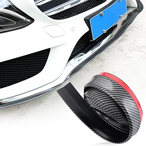 Car Black Front Bumper Rubber Protector Lip TPVC Carbon Fiber Splitter Body Spoiler 98inches Universal