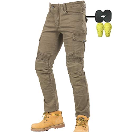 CBBI-WCCI Hombre Motocicleta Pantalones Moto Jeans con Protección Motorcycle Biker Pants (Verde, 34W / 32L)