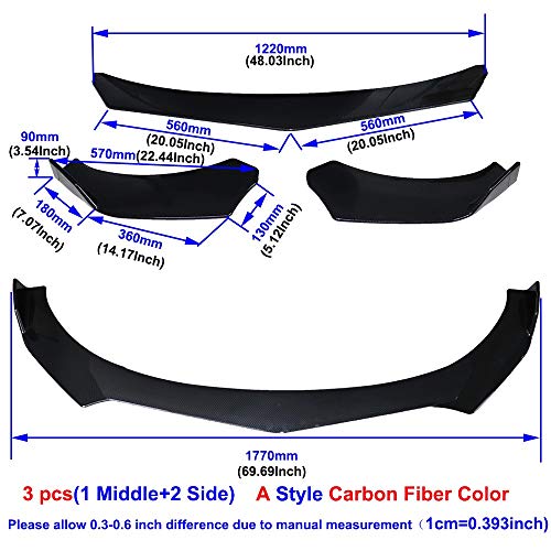 Coche Alerón Paragolpes, Fibra universal Negro/Carbono Parachoques delantero del coche de labios Splitter parachoques difusor Protector (Color : A Style Carbon Fiber)