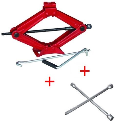 Compatible con OSSA Kit DE Emergencia Car CRIC UN PANTOGRAFO con Base DE Acero Y Llave GIRATORIA + Llave Cruzada 17,19,21,23 MM