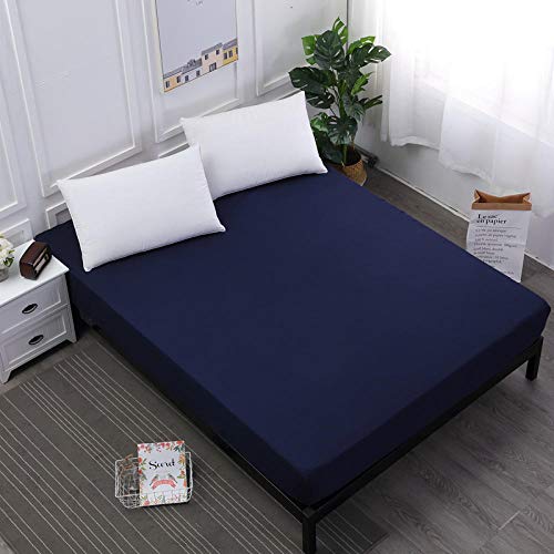 CYYyang Protector de colchón Acolchado - Microfibra - Transpirable - Funda para colchon estira hasta Sábana Impermeable Lavable a máquina Color sólido-Navy_150cmX200cmX30cm