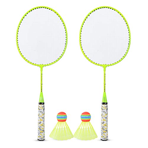 DERCLIVE 1 par de raquetas de bádminton duraderas con 2 bolas para niños en interiores y exteriores