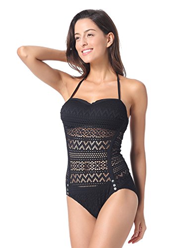 DOBREVA - Bañador Halter Anudado Al Cuello Traje De Baño para Mujer Negro 40