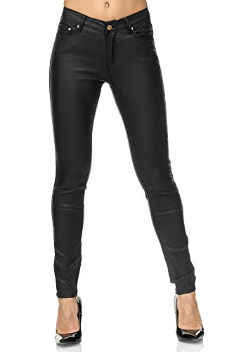 Elara Pantalones Mujer Polipiel Push Up Chunkyrayan Negro E621 Black-44 (2XL)