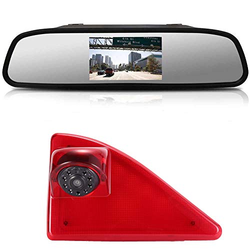 Espejo Retrovisor HD de 4.3 Pulgadas+ HD Visión Nocturna IR Luz de Freno Cámara de Marcha Atrás para Opel Vauxhall Movano AB 2010/Renault Master AB 2010/NV400 AB 2010