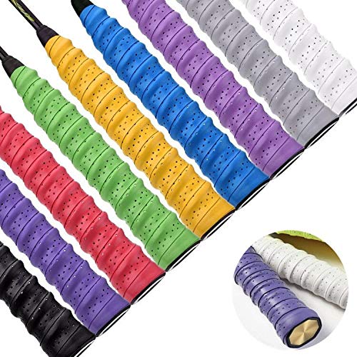 Febbya Tenis Grip, Raqueta Grip 9 Pack Anti Slip Perforado Overgrip Multicolor para Tenis Bádminton Squash Racketball Raqueta y caña de Pescar