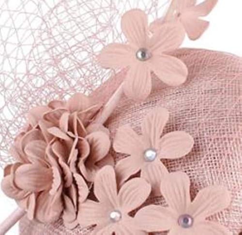 FHKGCD Tocado De Champán con Lazo Accesorios para El Cabello Mujeres Pluma Flor Boda Fiesta Diadema Floral Pinza para El Cabello, Rosa Pálido,