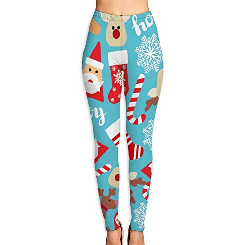 Frankv Pantalones de yoga para mujer, Vector sin patrón plano con iconos de feliz año nuevo y día de Navidad Pantalones de entrenamiento de cintura alta L