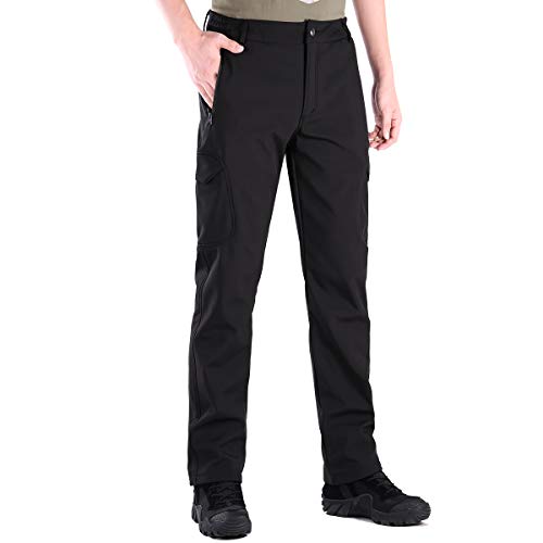 FREE SOLDIER Pantalones de Trabajo para Hombre Pantalones Trekking Impermeables de Invierno Pantalones Montaña Tácticos Pantalones de Senderismo Termico con Forro Polar(Negro,50)