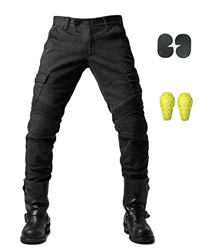 GELing Diseñador Hombres Motocicleta Armadura Textil Pantalones，Negro,M