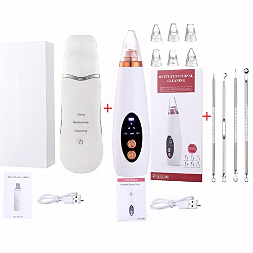 GZSC Ultrasony Facial Skin Scrubber Instrument Head Black Head Eliminar la Cara Ion de la Cara Limpieza de la Cara Profunda Peeling Blackhead Remover Cuidado de la Piel Kit (Color : White Cleansing)