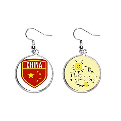 Hecho en China Escudo Bandera Nacional Oído Gota Sol Flor Pendiente Joyería Moda