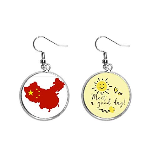 Hecho en China Mapa Bandera Nacional Oído Gota Sol Flor Pendiente Joyería Moda