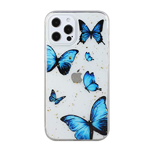 HengJun Estuche para iPhone 11 Pro Transparente con diseño de Hoja de Oro Brillante Diseño Delgado Protector Suave TPU Parachoques en Relieve Patrón 3D - Mariposa Hueca