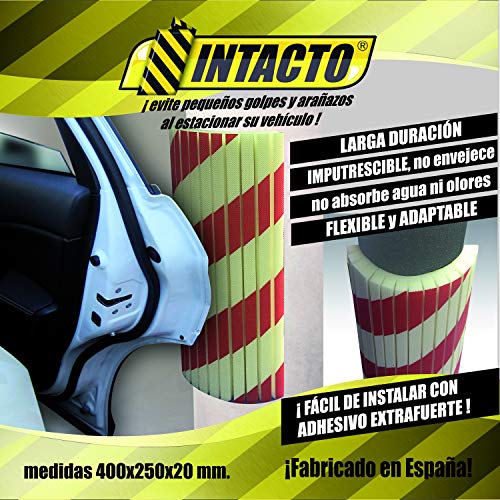 INTACTO PROTECTOR COLUMNA GARAJE, ESPUMA DE POLIETILENO + FILM BLANCO Y ROJO + ADHESIVO EXTRA FUERTE 400X250X20MM. 4 unidades