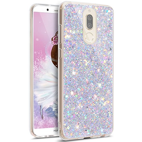 JAWSEU Funda Compatible con Huawei Mate 10 Lite, Suave Delgado Glitter Silicona TPU Gel Goma Bumper Carcasa Bonita Brillante Diseño Ultra Slim Antigolpes Parachoque Protectora Cubierta Cover