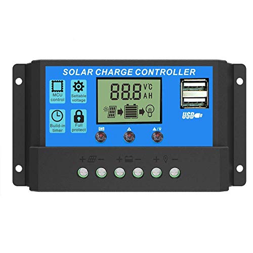 JEANS DREAM Panel solar regulador para baterías de 12 V/24 V con pantalla LCD y doble USB (60 A)