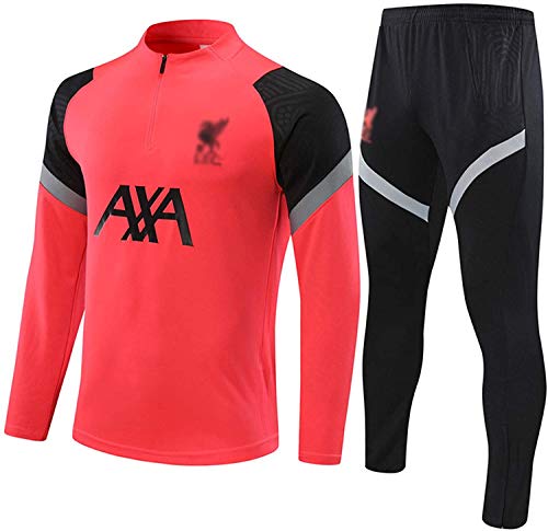 Jerseys 2021 Livěrpóòl Traje De Entrenamiento De Fútbol para Hombres/Niños - Los Rojos Fútbol Media Cremallera Abrigo Chándal Manga Larga Uniformes De Competición Tops + P (Size:L,Color:Rosa)