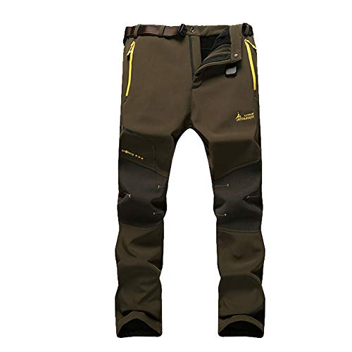 JIANYE Pantalon Softshell Hombre Pantalones de Montaña Impermeable Pantalon Trekking Caliente Pantalones Invierno Ejército Verde L