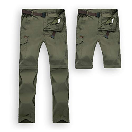 JIANYE Pantalon Trekking Hombre Mujer Zip Off Extraíble Pantalon Senderismo Secado Rápido Pantalones Montaña con Cinturón Ejército Verde XL