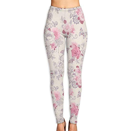 JJsister Pantalones de Yoga, Beautiful Vintage Pink Flower Printed Yoga Pants for Women Running Workout Yoga Capris Pants Leggings