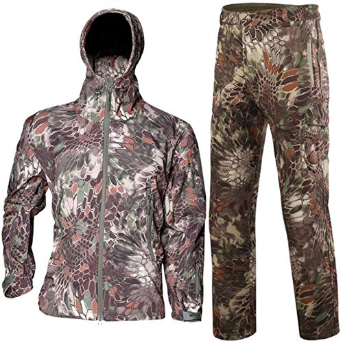 Kalaga Conjunto De Chaqueta TáCtica De Camuflaje Softshell para Hombre Cortavientos del EjéRcito Conjunto De Ropa De Caza Impermeable Chaqueta Militar Y Pantalones Mountain Python L