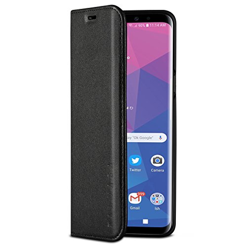 KANVASA Funda Galaxy S10 Tipo Libro Piel Negro Case Cover Carcasa Plegable Cartera Pro en Piel Auténtica Premium para Samsung Galaxy S 10 (6,1") Original - Ultrafina con Cierre Magnético