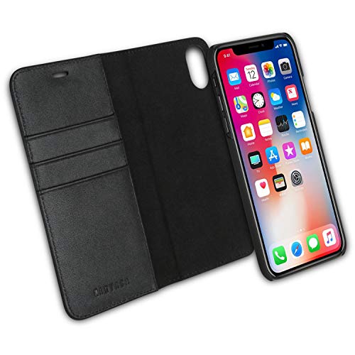 KANVASA Funda iPhone XR Case Cartera Desmontable Negra Piel Auténtica Premium 2 en 1 Tipo Libro Cierre Imán para Apple iPhone XR / 10R Original - Compatible con Carga Inalámbrica