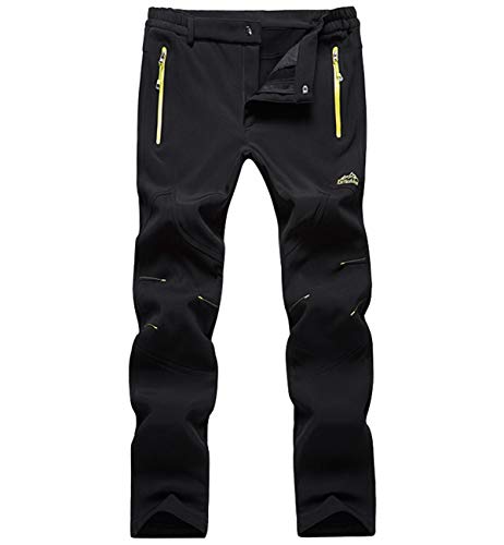 Lachi Pantalones Trekking Hombres Softshell Pantalón Chandals Invierno Impermeable de Escalada Senderismo Esqui Snowboard Tacticos Montaña Caza Moto Acampada Forro Polar Negro Verde Azul