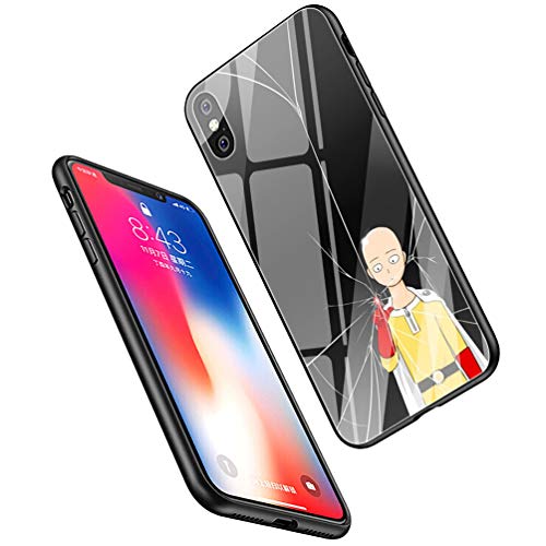 LiangChu Carcasa de telefono Funda iPhone 6 Plus/6s Plus Cover,Vidrio Templado Contraportada y? Suave Silicona Anti-rasgu?os Dise?o de Parachoques Estuche Protector LC-176 One Punch Man Cartoon