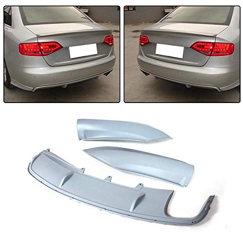 LY-QCYP Difusor Trasero de Coche, Apto para Audi A4 B8 Non-Sline Bumper 2009-2012 Sin Pintar Primer PU Difusor de Labios del Parachoques Trasero Spoiler y Divisor de Labios Laterales